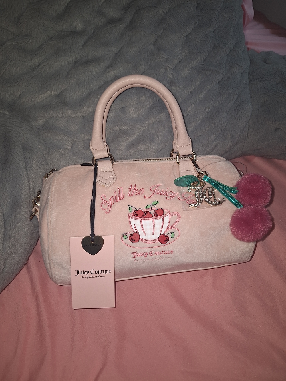 EXCLUSIVE Juicy Couture Pink Velvet Cherry Satchel Bag